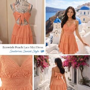 Ecowish Peach Lace Mini Dress – Santorini Sunset Style